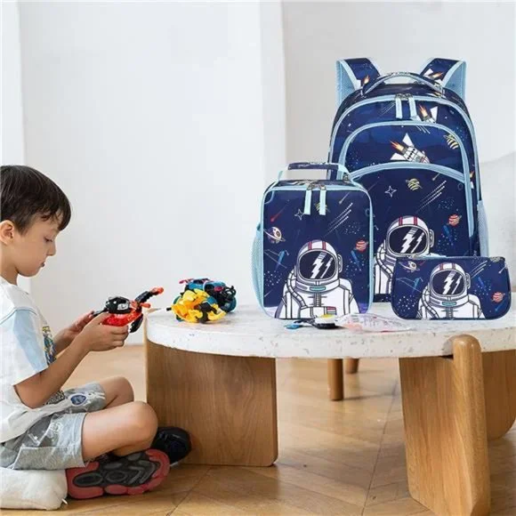Kids Backpack for School Boys Girls Space Preschool Bookbag With Lunch Case Set